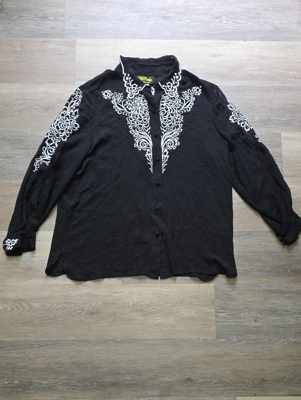 VNTG Womens Bob Mackie Wearable Art 100% Silk Embroidered Western Blouse Sz 1X